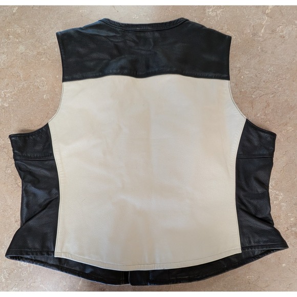 VTG Harley Davidson Women 2XL Leather Motorcycle Vest Gloves Set Black Red White - Picture 9 of 16